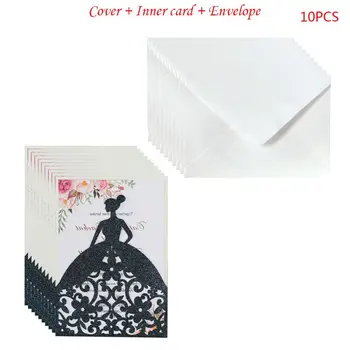 

10pcs/set Pretty Girl Holiday Invitations Card Hollow Glitter Paper Envelopes H4GD