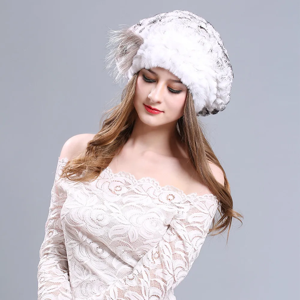 Женская шапка осень-зима, теплая Новая модная женская зимняя меховая берет, шапка из кроличьего меха, Детская вязаная шапка с ушками, милая модная шапка