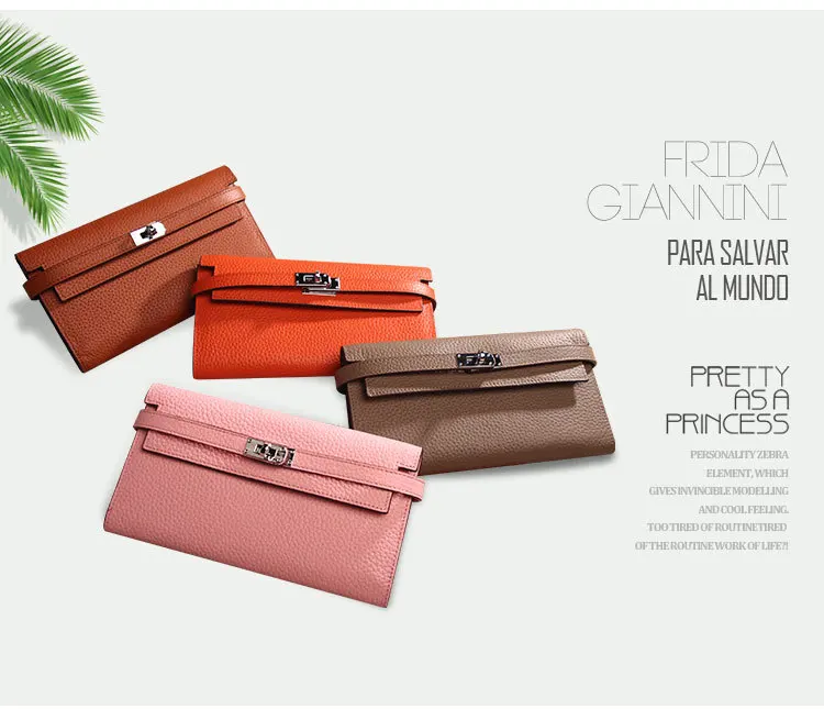Genuine Leather Litchi Pattern Lock Purse Hasp Wallet Women Fashion Trendy High Quality Drop Shipping Multi Function Bank Card
