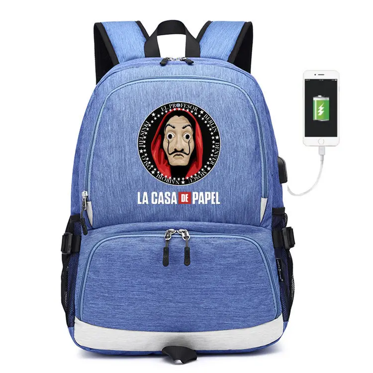 1 La Casa De Papel Школьная Сумка холщовый рюкзак зарядка через usb сумка на плечо Salvador Dali бумажный дом дорожная сумка для ноутбука Рюкзаки - Цвет: 1