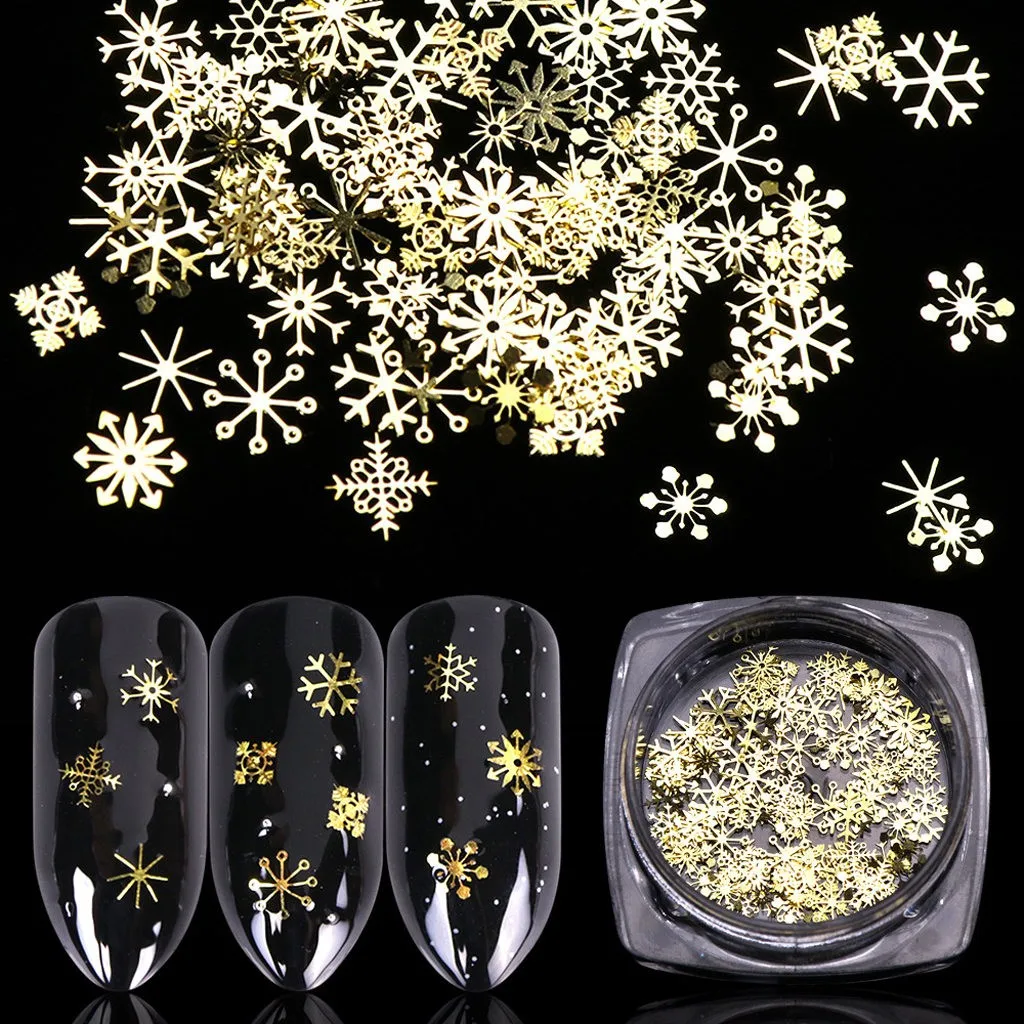 3D золотые блестки для нейл Арта(искусство украшения ногтей) снежинка цветок ломтик выдалбливают украшения ногтей аксессуары DIY смешанный дизайн Рождественский Маникюр Инструменты