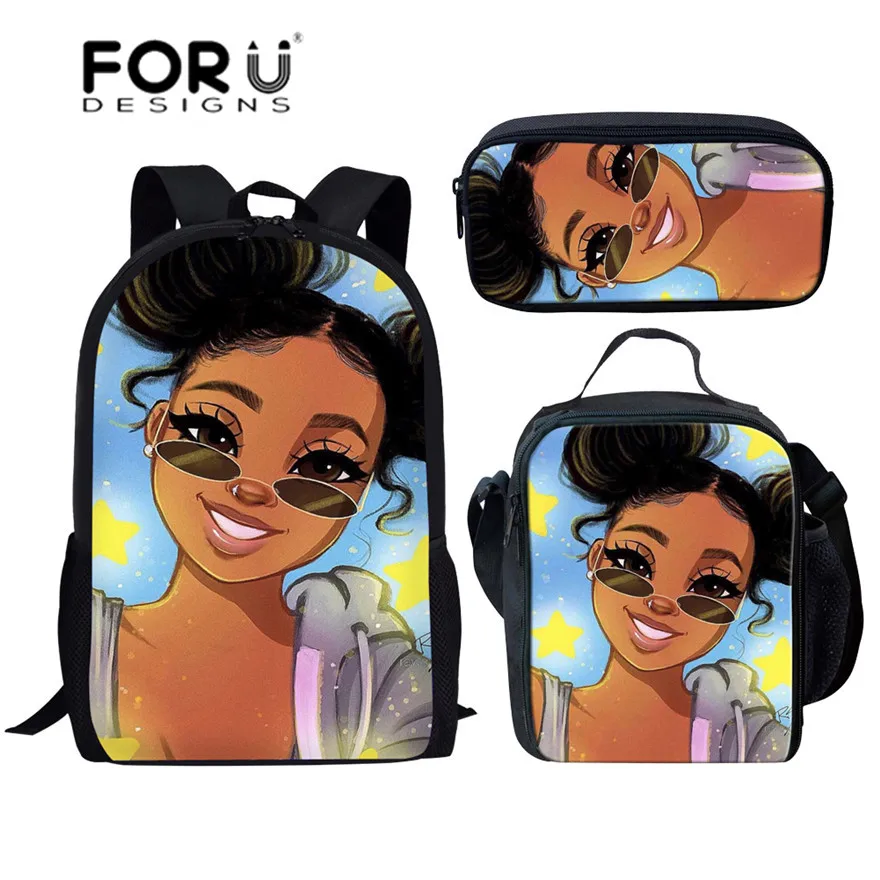 FORUDESIGNS/школьные рюкзаки для девочек, черный рюкзак в африканском стиле, Детский комплект из 3 предметов, школьные сумки, детский школьный рюкзак для учеников начальной школы - Цвет: YQ4629CGK