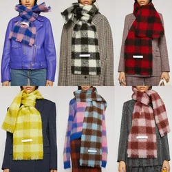 AC Studios Men and women general style cashmere scarf designer acne blanket scarf women's style colorful plaid Tzitzit imitation