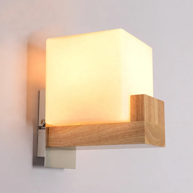 

E27 Led Bulb Frosted Glass Hotel Bedside Led Natural Wooden Light Nordic Wall Reading Lamp Bathroom Light lampara de pared