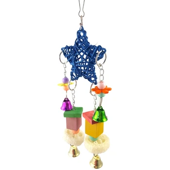 

Parrot Hanging Swing Toy Bells Chew Toy Colorful Hanging Wood Block Parrot Macaw
