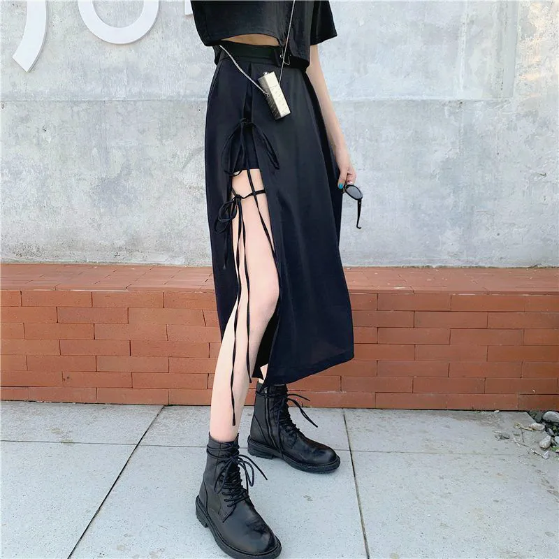 

Designer Skirt Women Streetwear Retro Split Skirt Fashion Slim Casual Korean Style Y2k Open Fork Bandage Skirt Women 2020 Summer