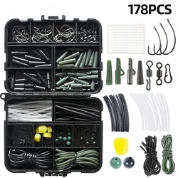 178 Pieces of Carp Fishing Accessories Set Hose Slide Gun Heat Shrinkable Tube Hook Fish Hook Block Bean Swivel Fishing Tool