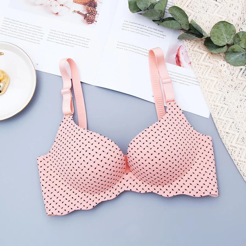 Baharcelin Sexy Woman Young Girl Cute bra Printed Dot Push Up Bra French Romantic Gathered wireless plaid push up bra underwear