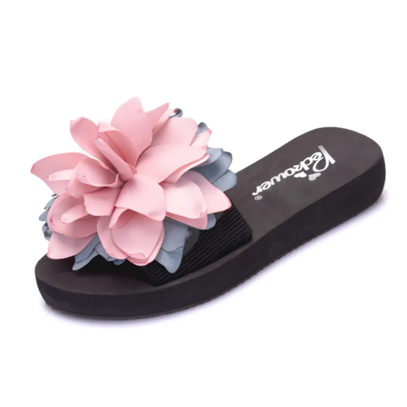 

Summer new Beach Women's flip flops hand made flowers low heel thick bottom wholesale sandals women's slippers