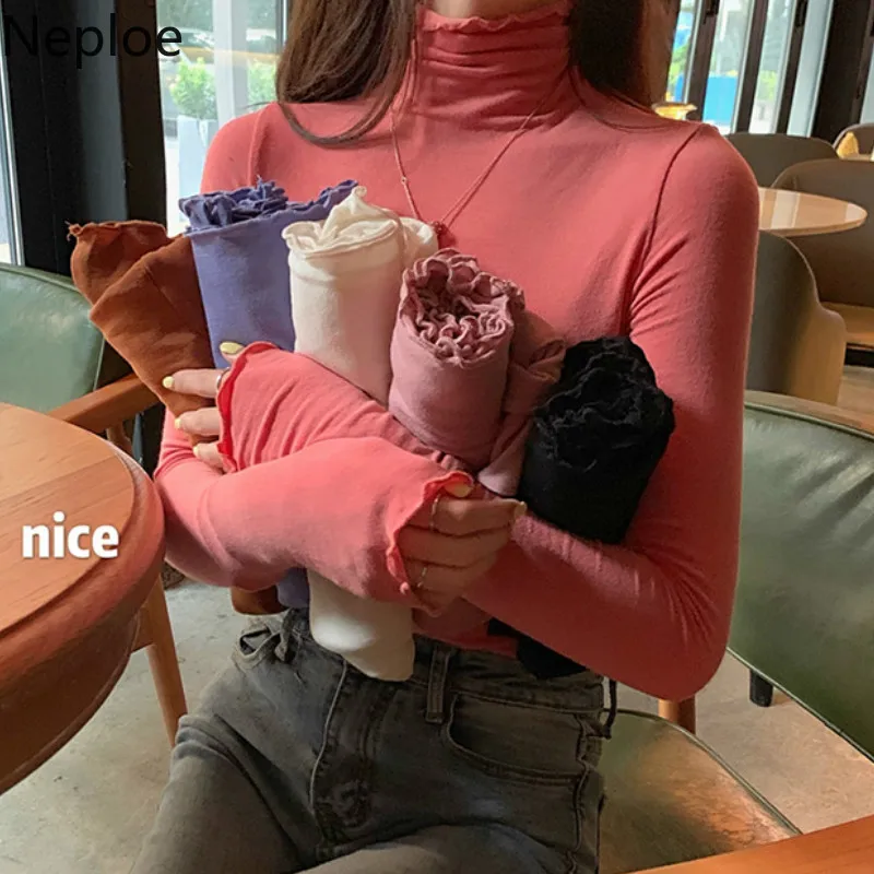 Neploe Turtleneck Candy Colors Bottom Knit Sweater Women Autumn Winter Slim Long Sleeve Wooden Ear Pull Femme Basic Jersey 47930 |