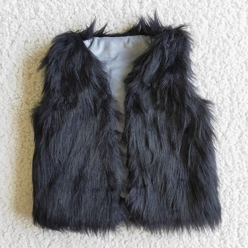 Brown Foux Fur Baby Girl Soft Coat Sleeveless Kid Lapel Children Winter Vest Clothes Infant Boutique Toddler Clothing