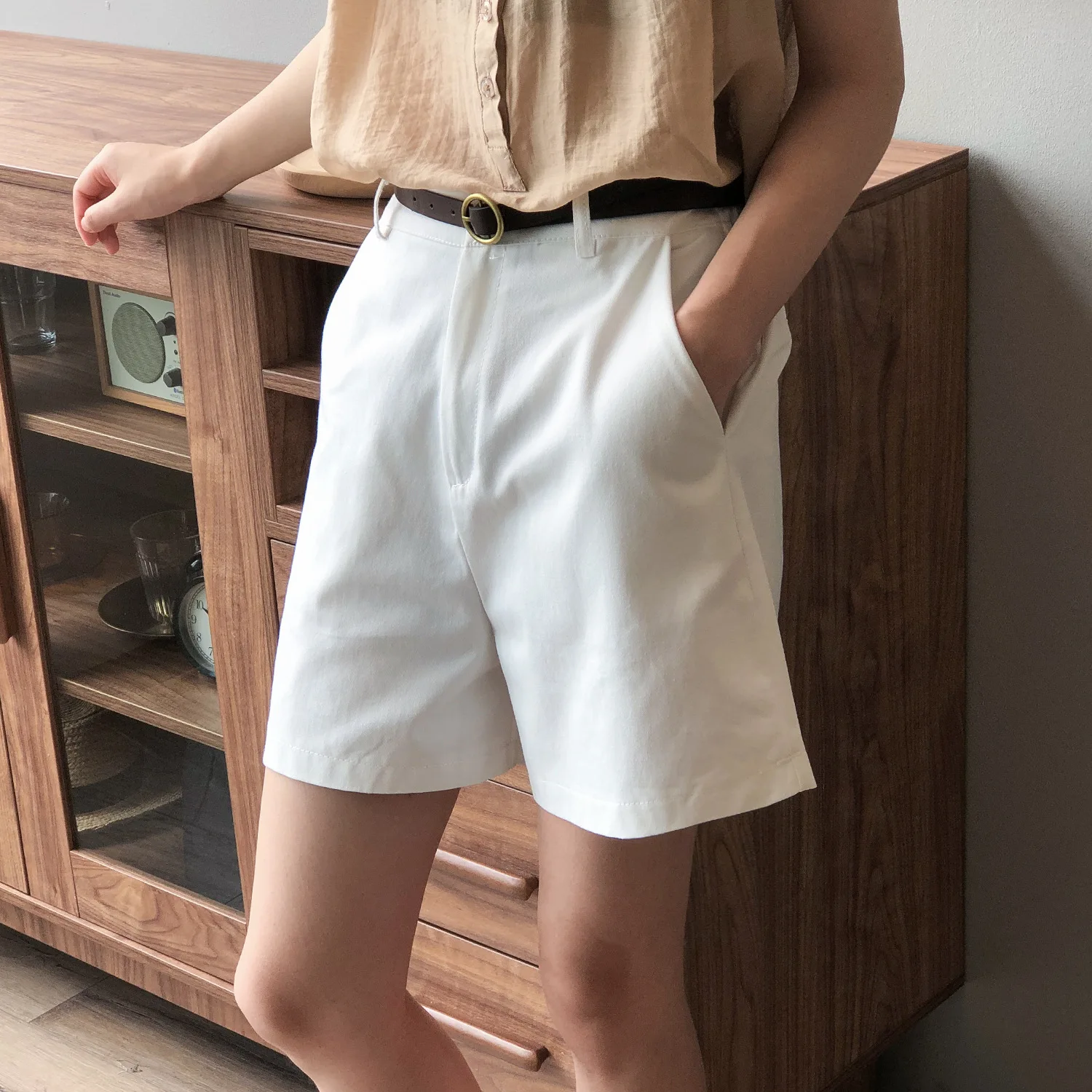 Summer new high-waist shorts women Korean style elastic waist loose wide-leg casual pants nike dri fit shorts