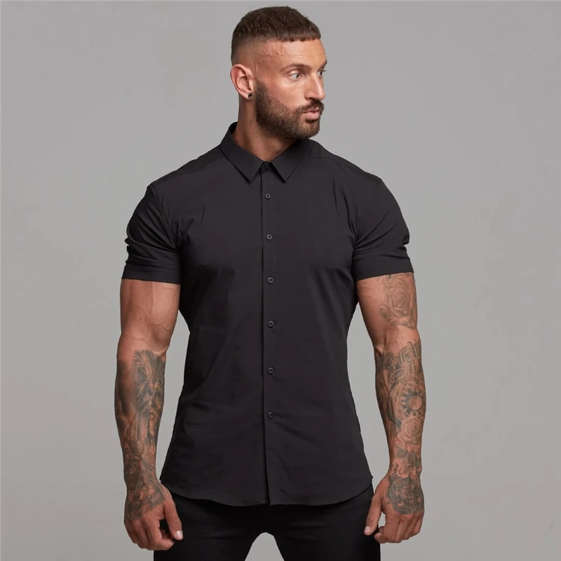mens short sleeve shirts button down collar