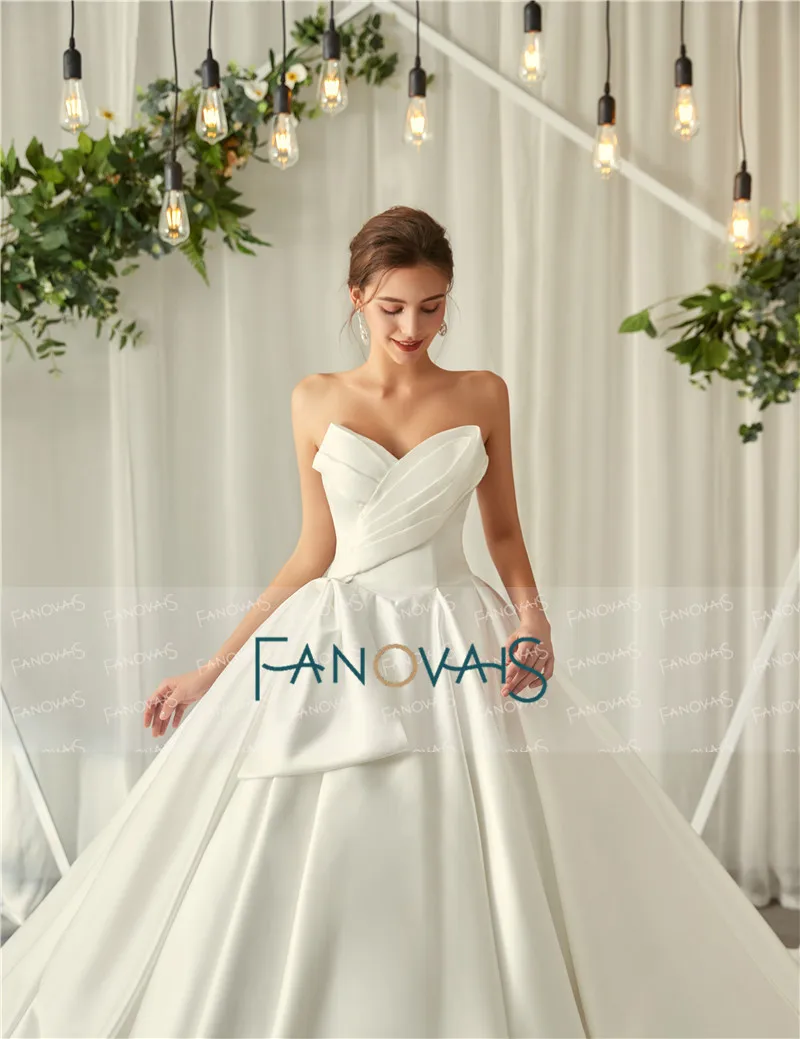 Элегантное свадебное платье цвета слоновой кости с длинным шлейфом vestido de noiva Атласное Бальное платье без бретелек Свадебные платья robe de mariee свадебное платье