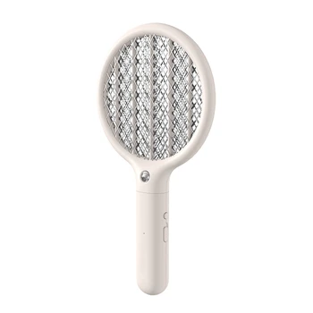 

Mini Portable Electronic Swatter Killer Racket-USB Rechargeable LED Light-3Layers Safety Mesh Protection Apricot White