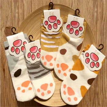 

1 Pair Cotton Jacquard Kawaii Cats Paw Socks Woman Girls Lovely Cartoon Animal Ankle Sock Ukraine Funny Striped Short Socks