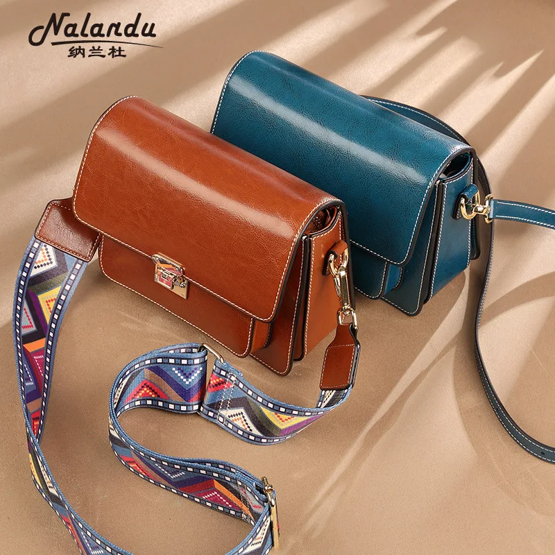 

Nalan Du Genuine Leather Small CK WOMEN'S Bag 2019 New Style Autumn And Winter Versatile Wide-Strap Oil Wax Cowhide Crossbody Ba