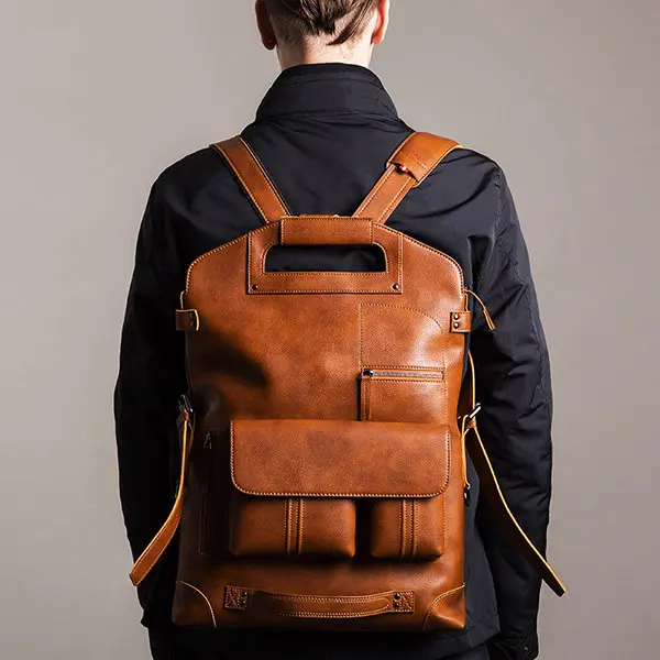 Leisure Sports Men//Women Backpack Waterproof Zipper Genuine Leather Retro Travel Shopping Large Capacity Portable Backpack Color : Brown