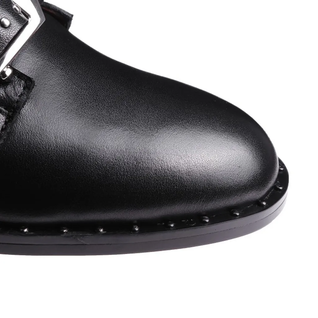 winter boots women Retro Leather Pointed Toe ankle boots high heels soft leather Cool Retro Belt Buckle Shoes#g3