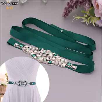 

TOPQUEEN Green Decorative Rhinestone Bridal Belt Beaded Belts for Formal Dresses Custom Bridal Belt Bridal Belt for Wedding S443
