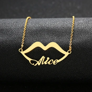 

Customize Lips Name Necklace Stainless Steel Women Custom Names Platinum Necklaces gift for girls