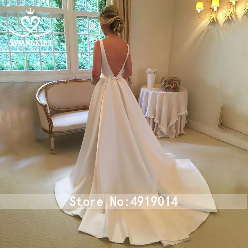 Vestido de Noiva, атласное свадебное платье принцессы,, шикарная юбка, винтажное ТРАПЕЦИЕВИДНОЕ ПЛАТЬЕ с открытой спиной и бантом на заказ, платье невесты со шлейфом WY04