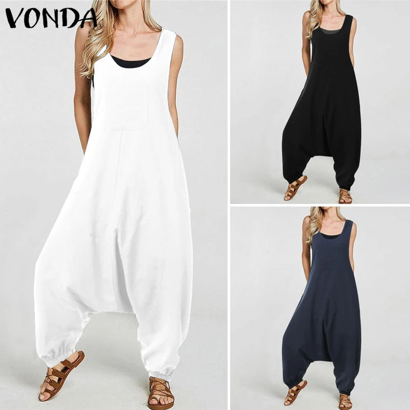 VONDA плюс размер 5XL Женские одноцветные комбинезоны спецодежда Femme модные брюки женские повседневные Свободные Комбинезоны