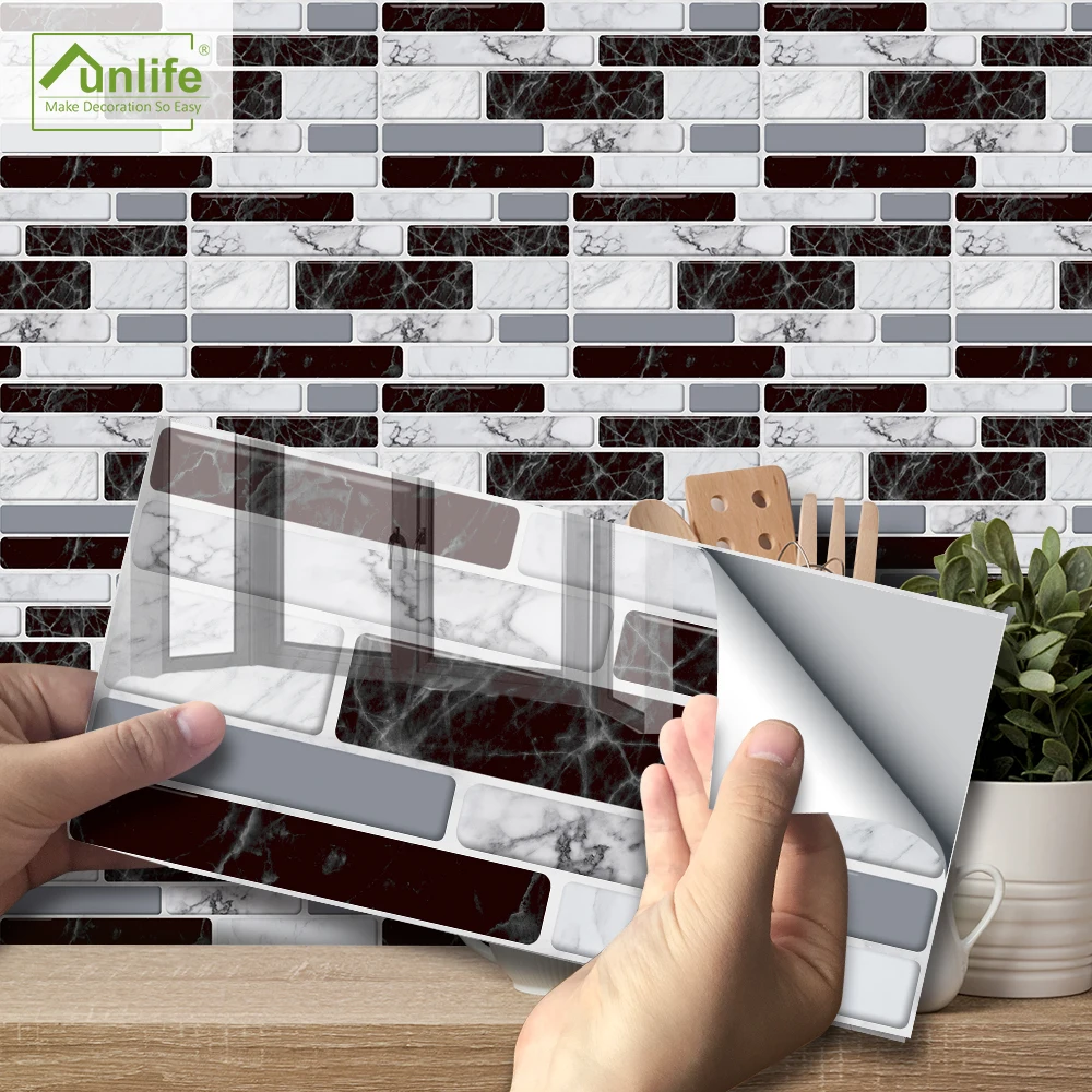 

Funlife Waterproof PVC 20x10cm Black and White Marble Diy Removable Wall and Tile Stickers For Bathroom and Tiolet's Decors