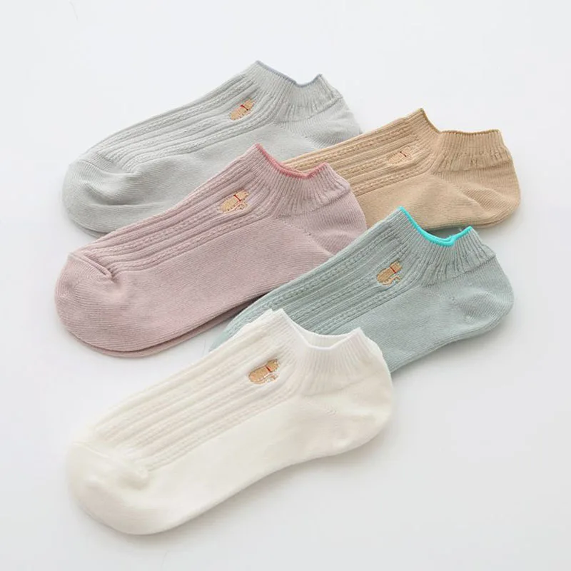 CA087 10 пар/упак. женские короткие носки милые короткие дышащие носки с вышивкой в виде кота Мягкое хлопковое нижнее белье Calcetines
