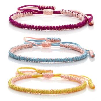 Tibetan Buddhist Lucky Pink Woven Tibet Bracelets & Bangles For Women Men Handmade Knots Nylon Rope Wish Gift Boho Bracelet