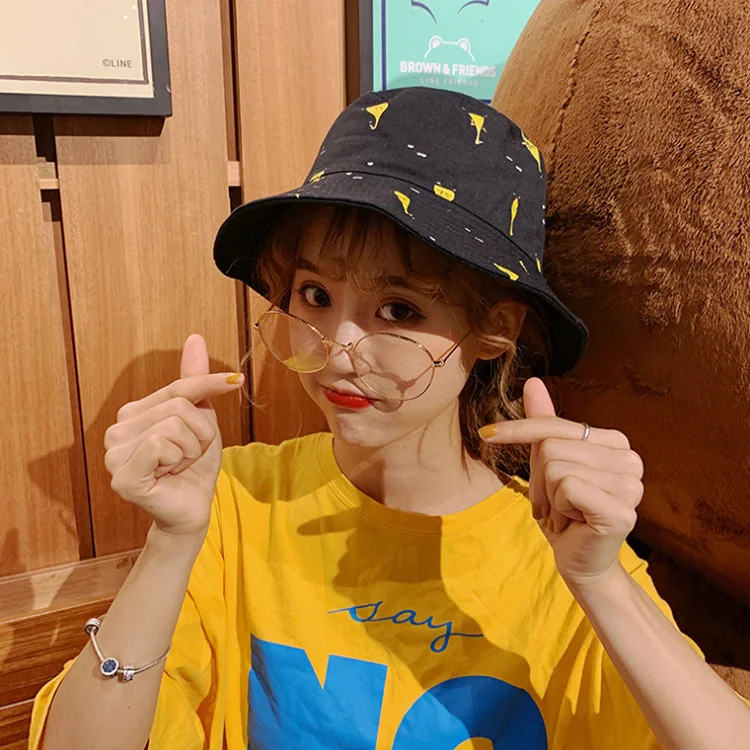 

Bucket Hat Women's Spring And Summer Korean-style Hipster Cute Double-Sided Bucket Hat Literature And Art Outdoor Sun-resistant