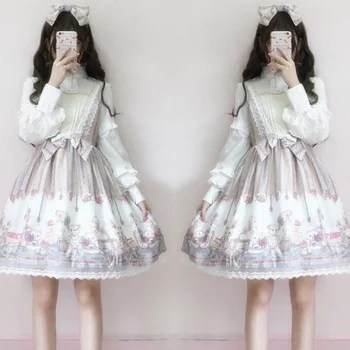 

Palace sweet lolita dress vintage lace bowknot cute printing victorian dress kawaii girl gothic lolita jsk loli cosplay