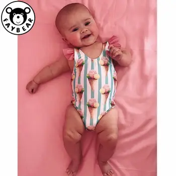 

Kids CANIS Infant Baby Girls Lace Patchwork O Neck Striped Swimsuit Swimwear Swimming Bikini Bathing Suit