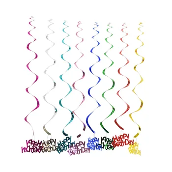 

6Pcs Spiral Foil Ornaments Happy Birthday Spiral PVC Foil Swirls Garlands Ornaments Baby Shower Birthday Party Decoration
