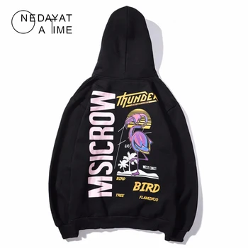 

Men Streetwear Flamingo Print Hooded Hoodies 2019 Mens Hip Hop Harajuku Sweatshirts Male Korean Fashions Black Blue Hoodie INS