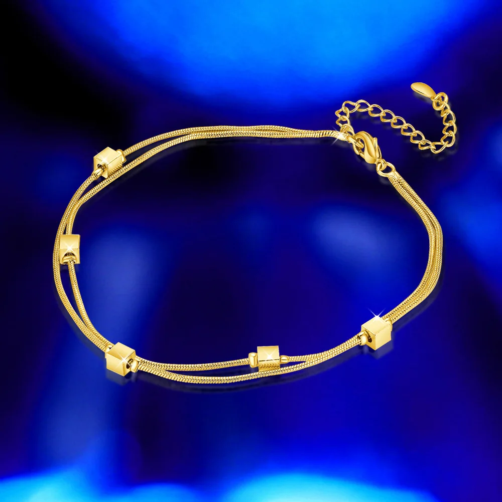 

Snake Chain Bracelet Bracelet Ladies Girl Fashion Square Double Chain Anklet Birthday Valentine's Day Jewelry