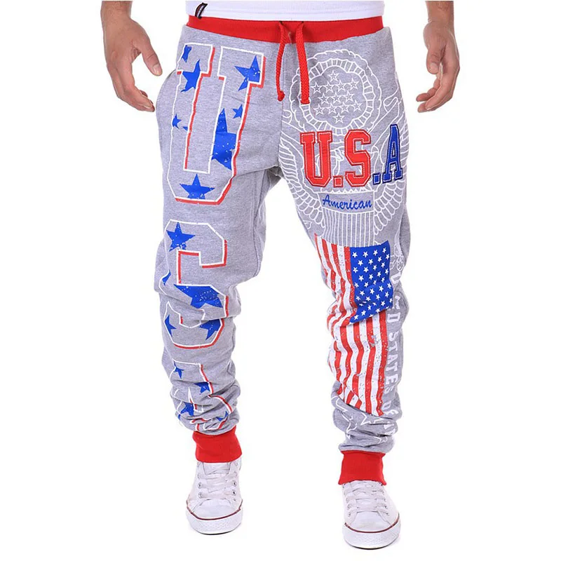 Для мужчин в стиле «хип-хоп», для бега американский флаг, США Печатных Для мужчин Активный полной длины штаны длинные штаны, для мужчин, впитывает пот и Штаны Для мужчин Штаны Y