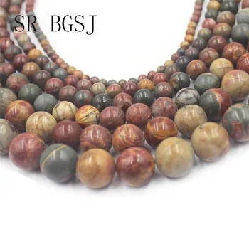 

Free Shipping SR 4mm-14mm Picasso Jasper Gemstone Loose Natural Round Stone Loose Beads String 15"