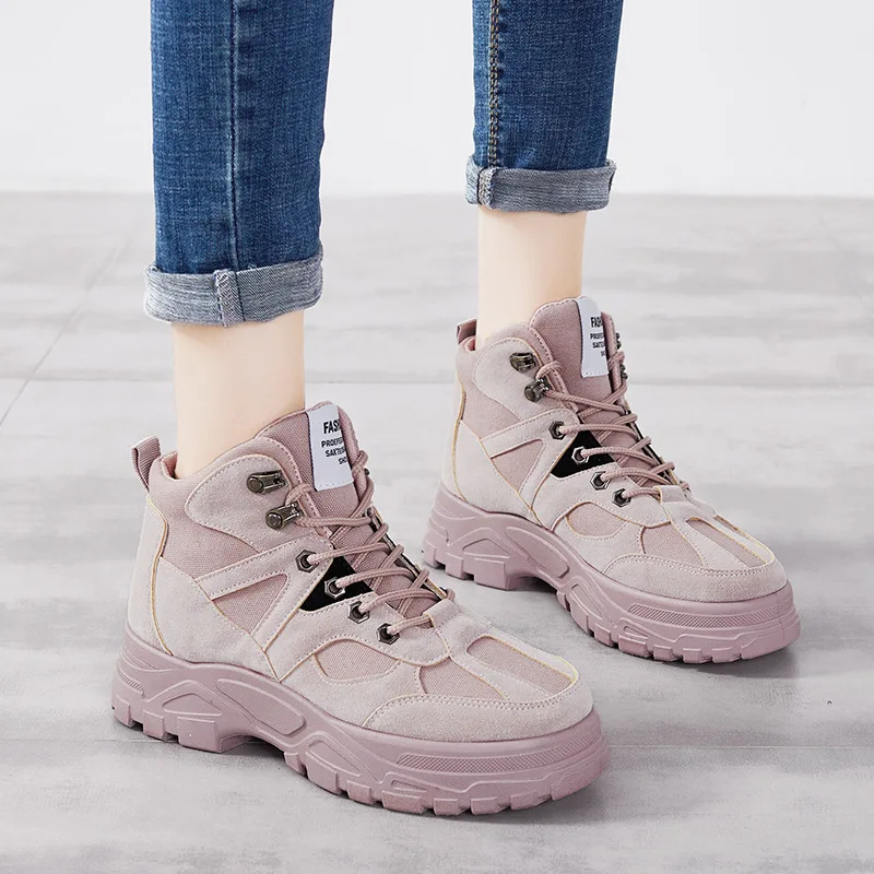 

2019 New Style Couples Mid-top Solid Color Casual Versatile British-Style Martin Shoes Men And Women Anti-slip Wear-Resistant Ca