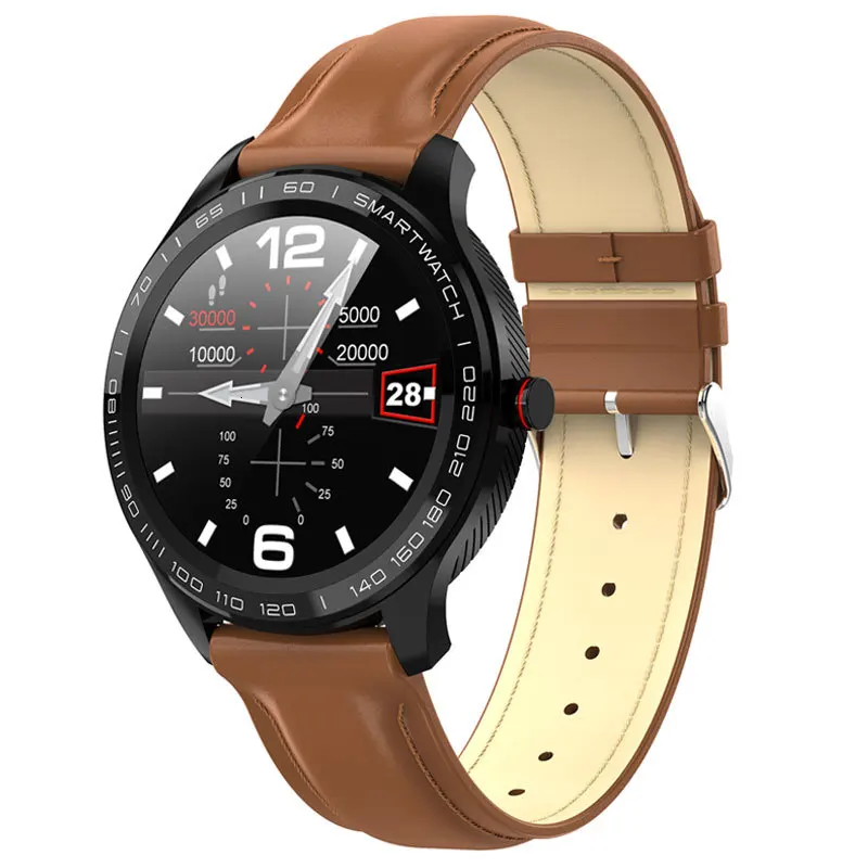 Brown Leather Lokmate Bluetooth Fitnesss трекер SmartWatch для мужчин ECG PPG пульсометр кровяное давление музыка 5ATM водонепроницаемый смарт часы для Ios - Цвет: Brown Leather