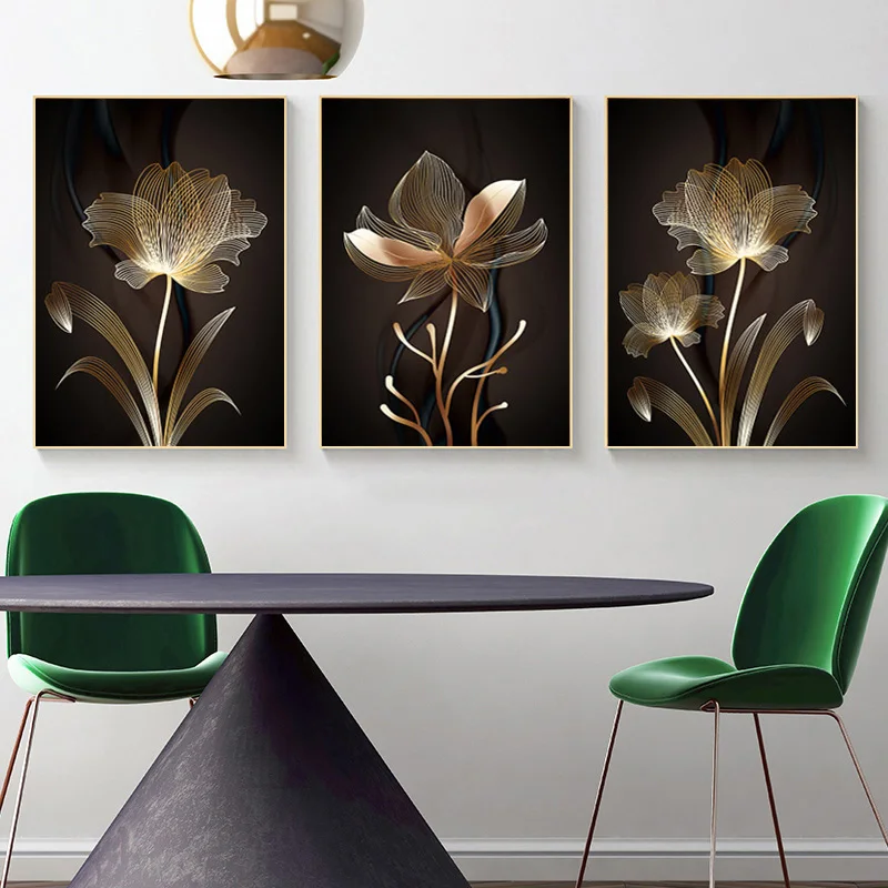 Abstract Golden Flower Plant Picture Wall Poster Modern Style Canvas Painting Posters and Prints Living Room Unique Decoration | Дом и сад