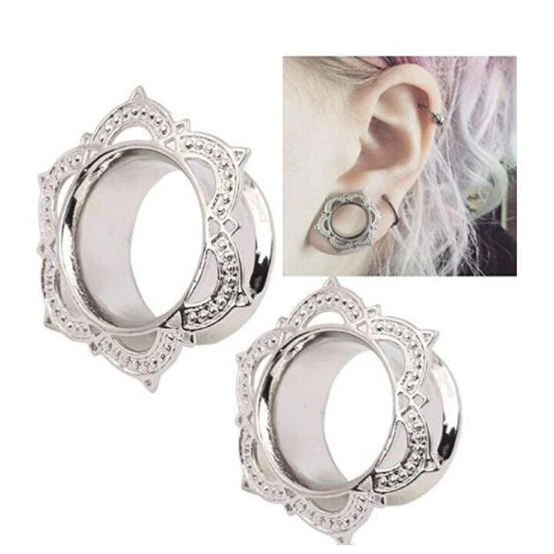 1 paar Stahl Ohr Stecker und Tunnel Gold Hohl Design Flesh Tunnel Piercing Expander Piercing