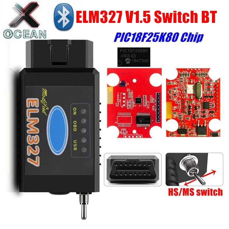 Автомобильный диагностический сканер ELM327 V1.5 Bluetooth/Wi-Fi переключатель с чипом