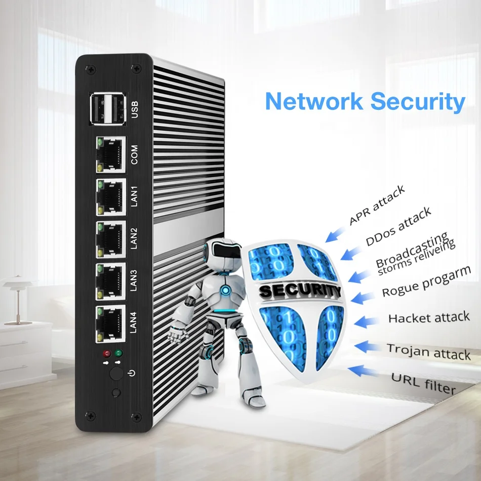 Безвентиляторный мини ПК Intel Celeron 1007U 1037U процессоры 4 * LAN порта NIC маршрутизатор с