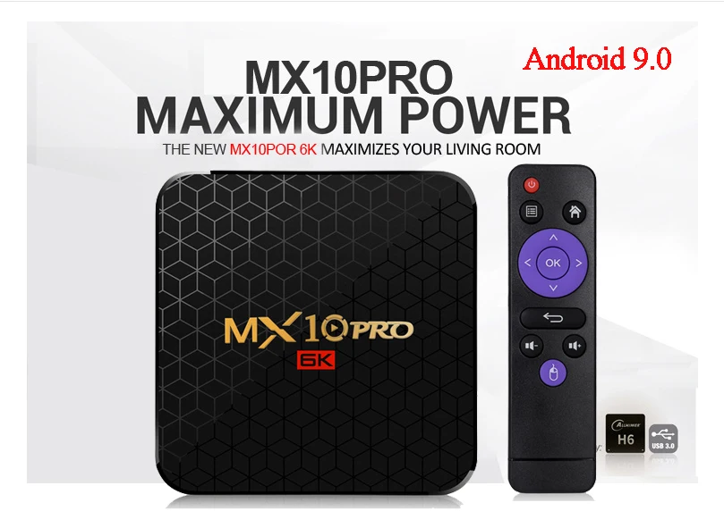 MX10 Pro Android 9,0 Smart tv Box Allwinner H6 4 Гб ОЗУ 32 Гб ПЗУ 2,4G wifi 6K 4K ТВ приставка телеприставка