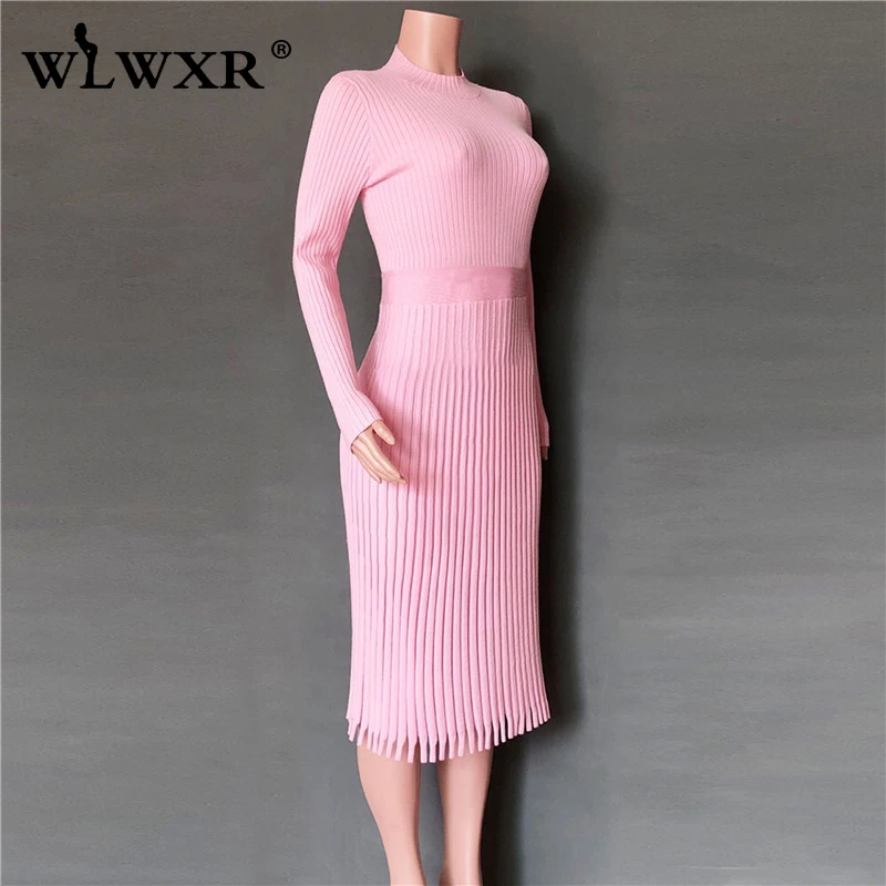 WLWXR, осенне-зимнее повседневное облегающее платье для женщин,, ТРАПЕЦИЕВИДНОЕ трикотажное сексуальное платье в рубчик, женское элегантное платье для вечеринок