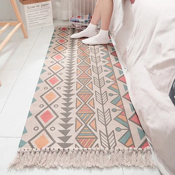 

Retro Carpet Linen Tassel Woven Blanket Carpet Floor Mat Door Bedroom Rug Cotton Geometric Sofa Living Room Home Decorative Rugs