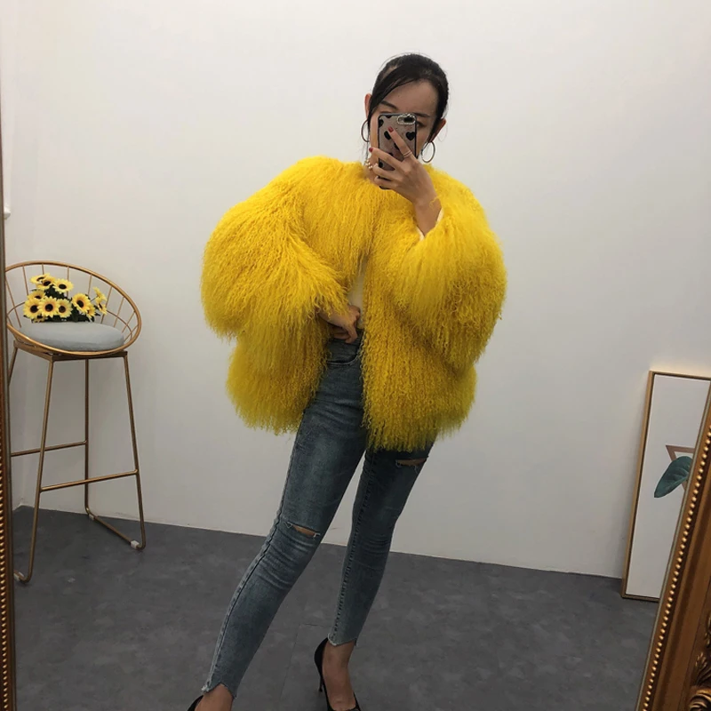 2020Women real mongolian sheep fur coat ladies