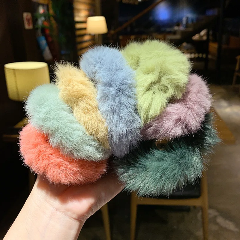 

DISCICI 2020 New Autumn Winter Girl Fur Soft Hair Rope Rabbit Hair Elastic Rubber Bands Headband Fashion Hair Accessories OH2140