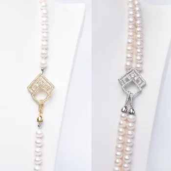 

Diy accessories 925 silver luxury long pearl necklace button large sweater chain connector head single row double row buttons